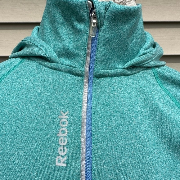 Reebok Green Heather Hooded 1/4 Zip Slim Long-sleeve Performance Top - Picture 12 of 16